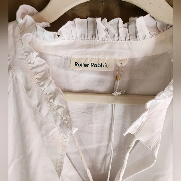 Roller RabbitJanni Tie V-Neck Long Sleeve Ruffle Cuff Waistless Tiered Dress - Picture 16 of 16